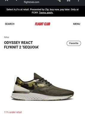 NWT, Nike Odyssey React Flyknit 2 'Sequoia' Olive Green/Black Sneakers